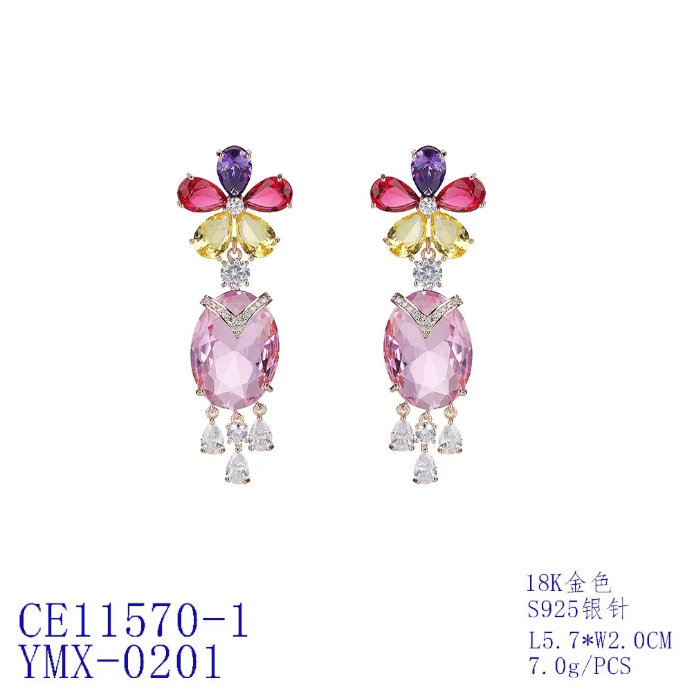 Flower Cubic Zircon CZ Rose Earrings for Wedding, Crystals Heart Earring for Bride, Women Girl Birthday Party Jewelry CE11570