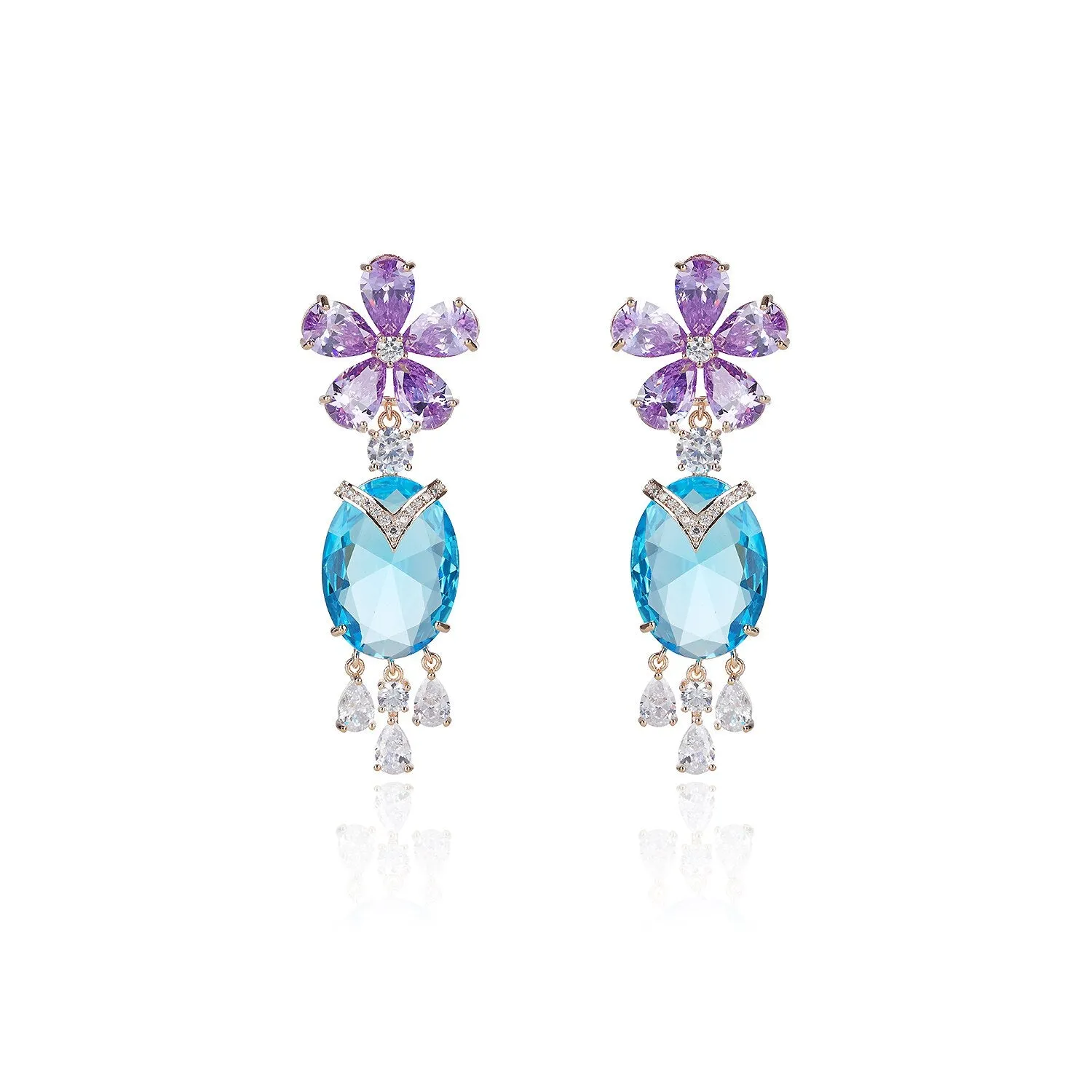 Flower Cubic Zircon CZ Rose Earrings for Wedding, Crystals Heart Earring for Bride, Women Girl Birthday Party Jewelry CE11570