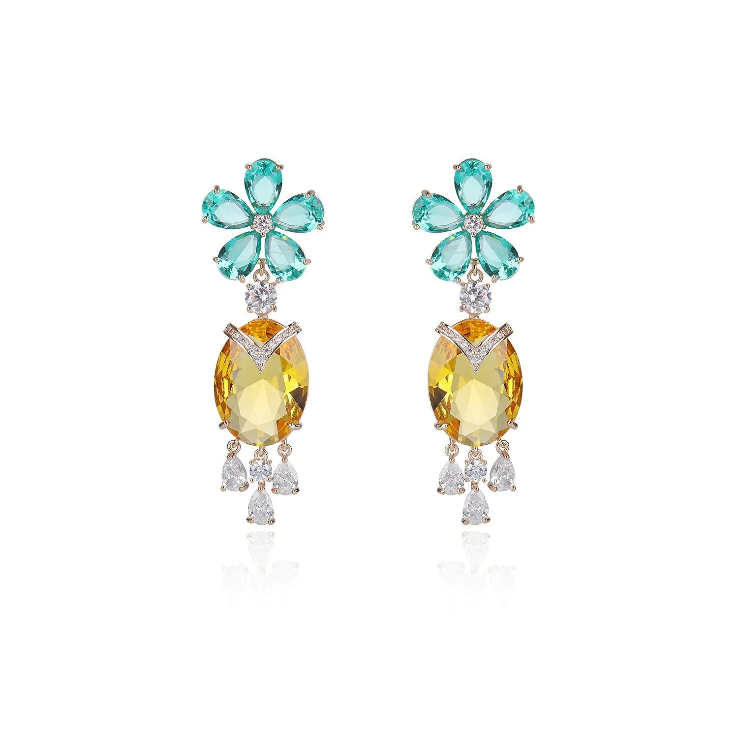 Flower Cubic Zircon CZ Rose Earrings for Wedding, Crystals Heart Earring for Bride, Women Girl Birthday Party Jewelry CE11570