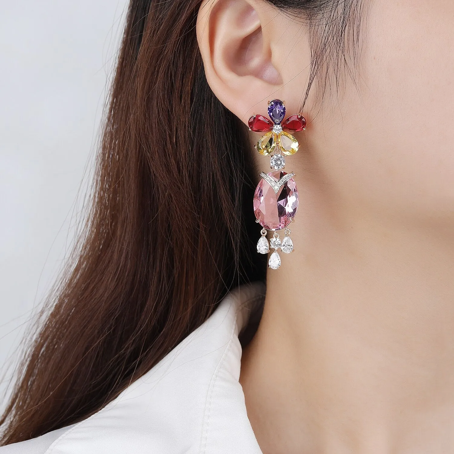Flower Cubic Zircon CZ Rose Earrings for Wedding, Crystals Heart Earring for Bride, Women Girl Birthday Party Jewelry CE11570