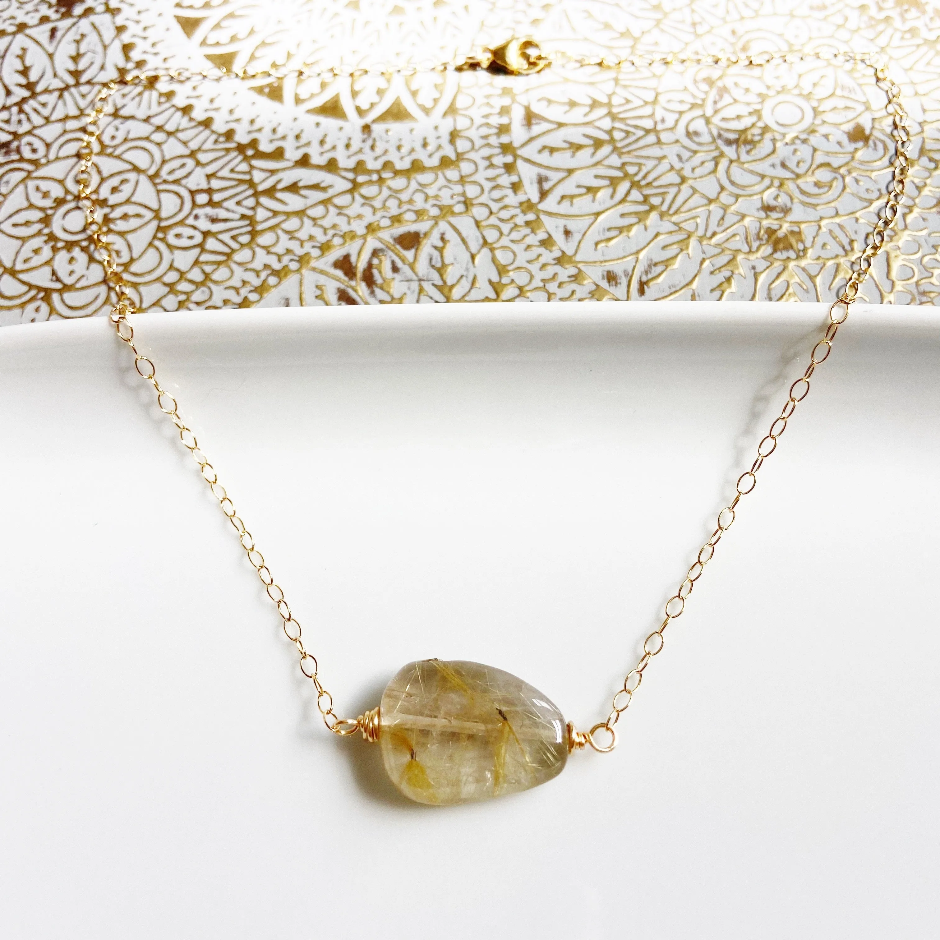 Full Heart- Golden Rutile Short Necklace (17 inches)