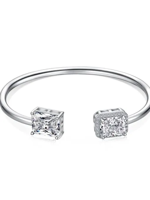 Geometric Cuff Bracelet 925 Sterling Silver Cubic Zirconia Women's Statement Fine Jewelry Tarnish Free