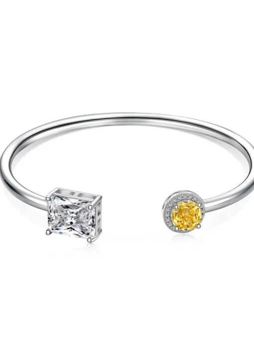 Geometric Cuff Bracelet 925 Sterling Silver Cubic Zirconia Women's Statement Fine Jewelry Tarnish Free