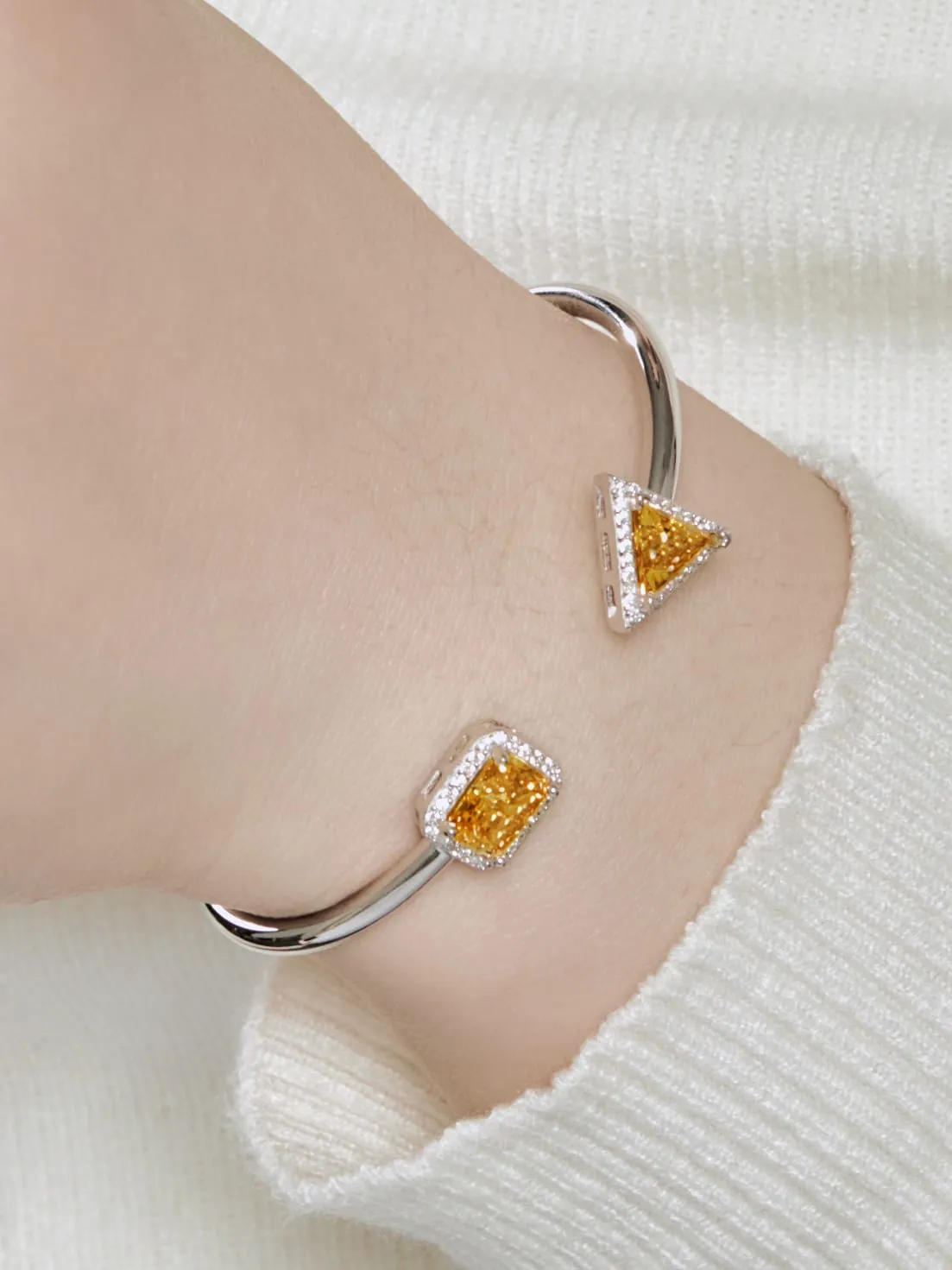 Geometric Cuff Bracelet 925 Sterling Silver Cubic Zirconia Women's Statement Fine Jewelry Tarnish Free