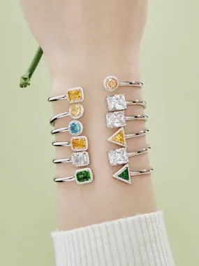 Geometric Cuff Bracelet 925 Sterling Silver Cubic Zirconia Women's Statement Fine Jewelry Tarnish Free