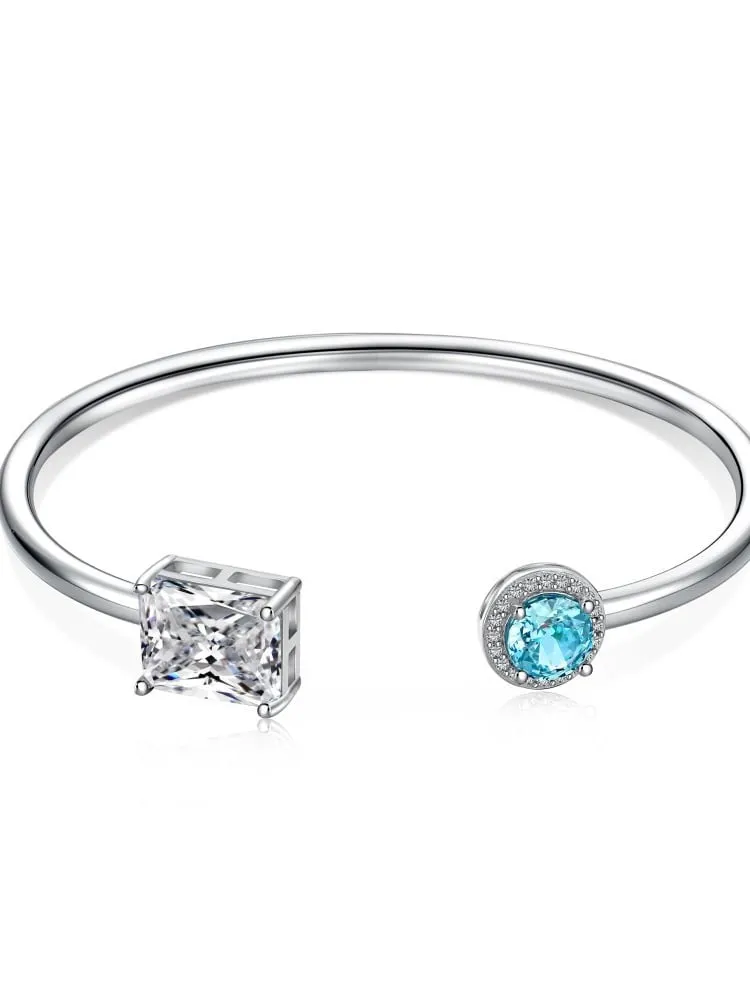 Geometric Cuff Bracelet 925 Sterling Silver Cubic Zirconia Women's Statement Fine Jewelry Tarnish Free