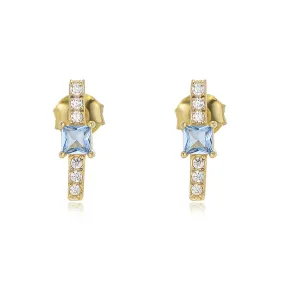 Geometric Square Blue Zircon Silver Studs Earrings for Women