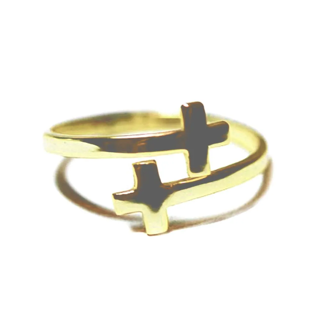Gold-Dipped Double Cross Ring