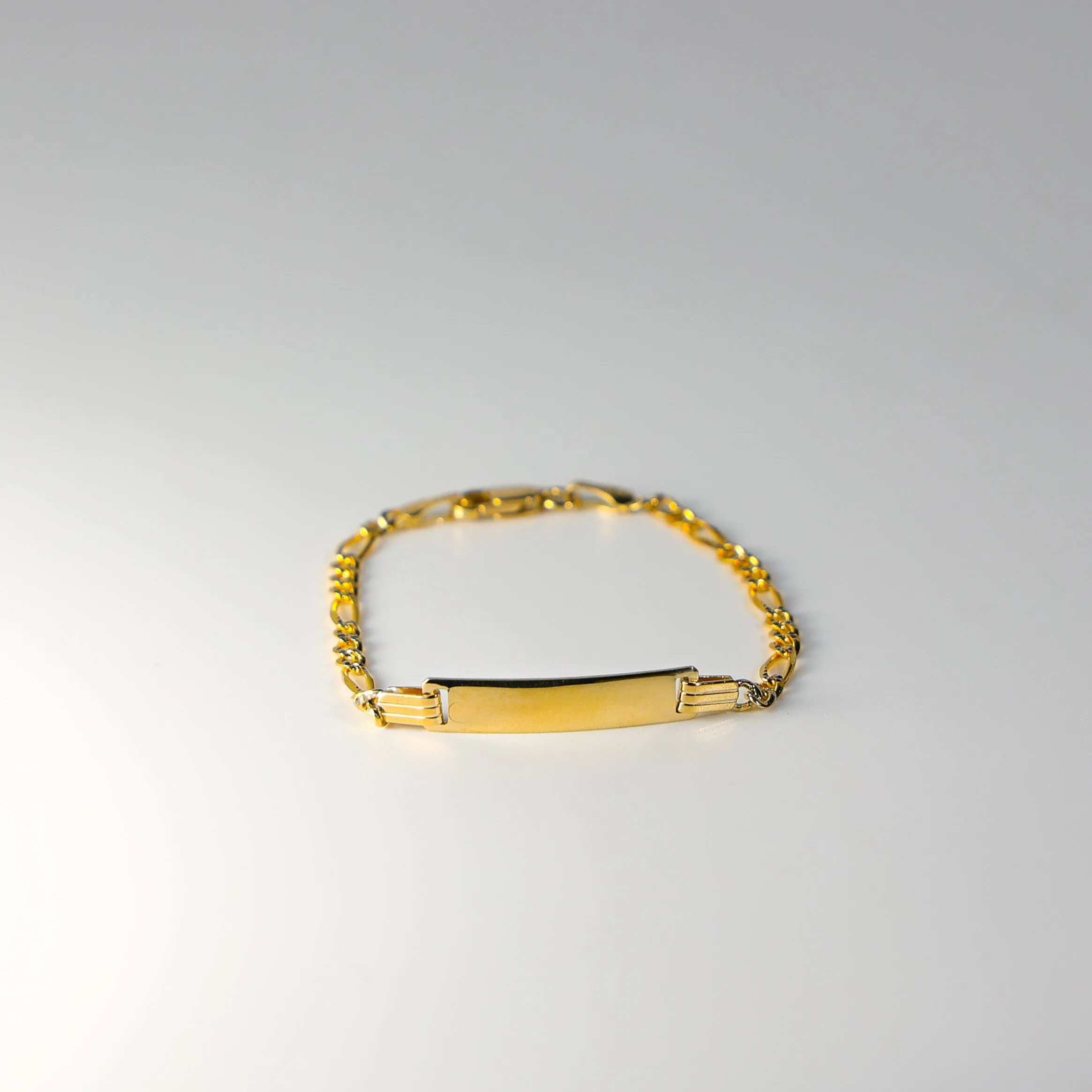 Gold Figaro Link ID Bracelet Diamond Cut 3MM Model-AB105