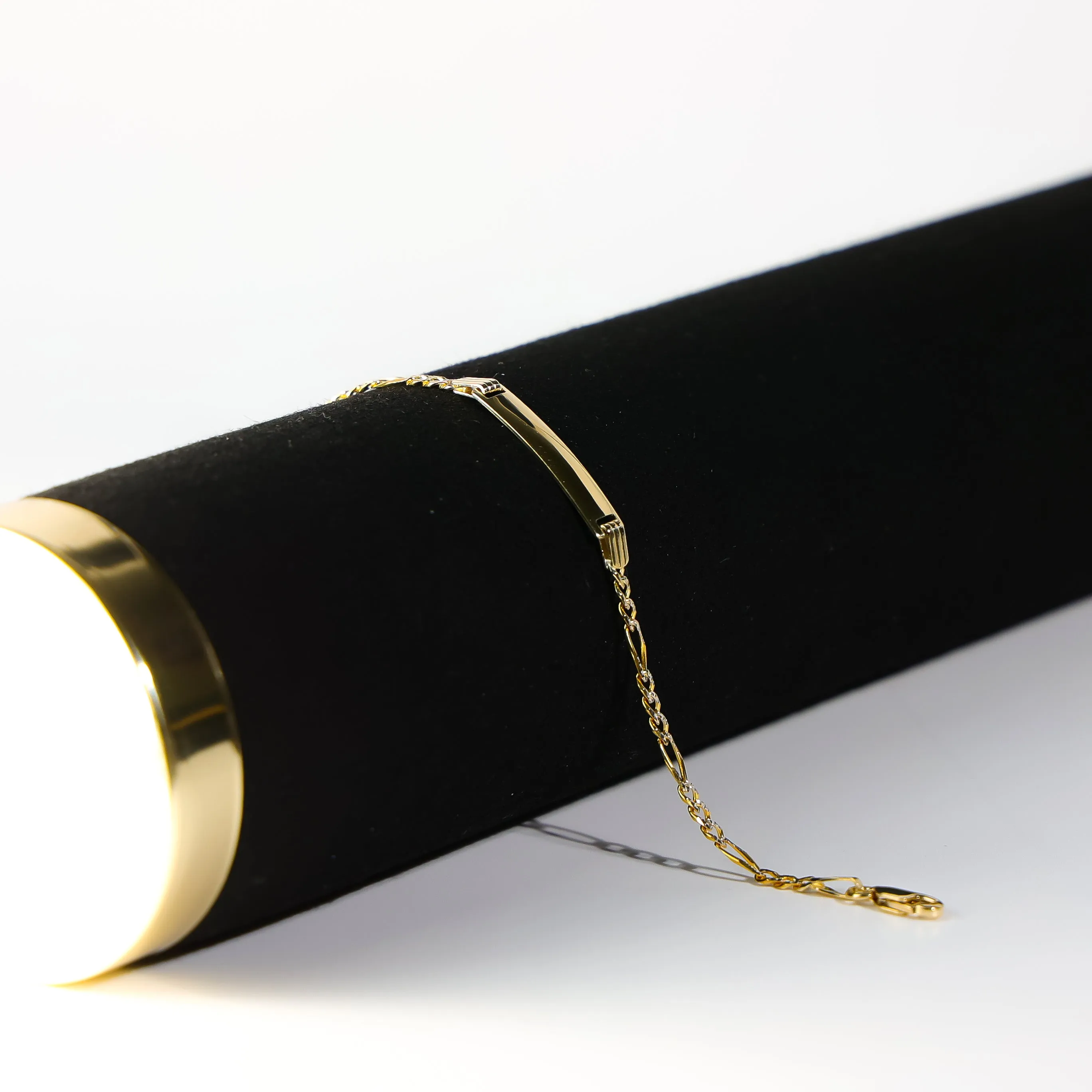 Gold Figaro Link ID Bracelet Diamond Cut 3MM Model-AB105