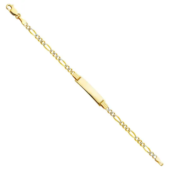 Gold Figaro Link ID Bracelet Diamond Cut 3MM Model-AB105
