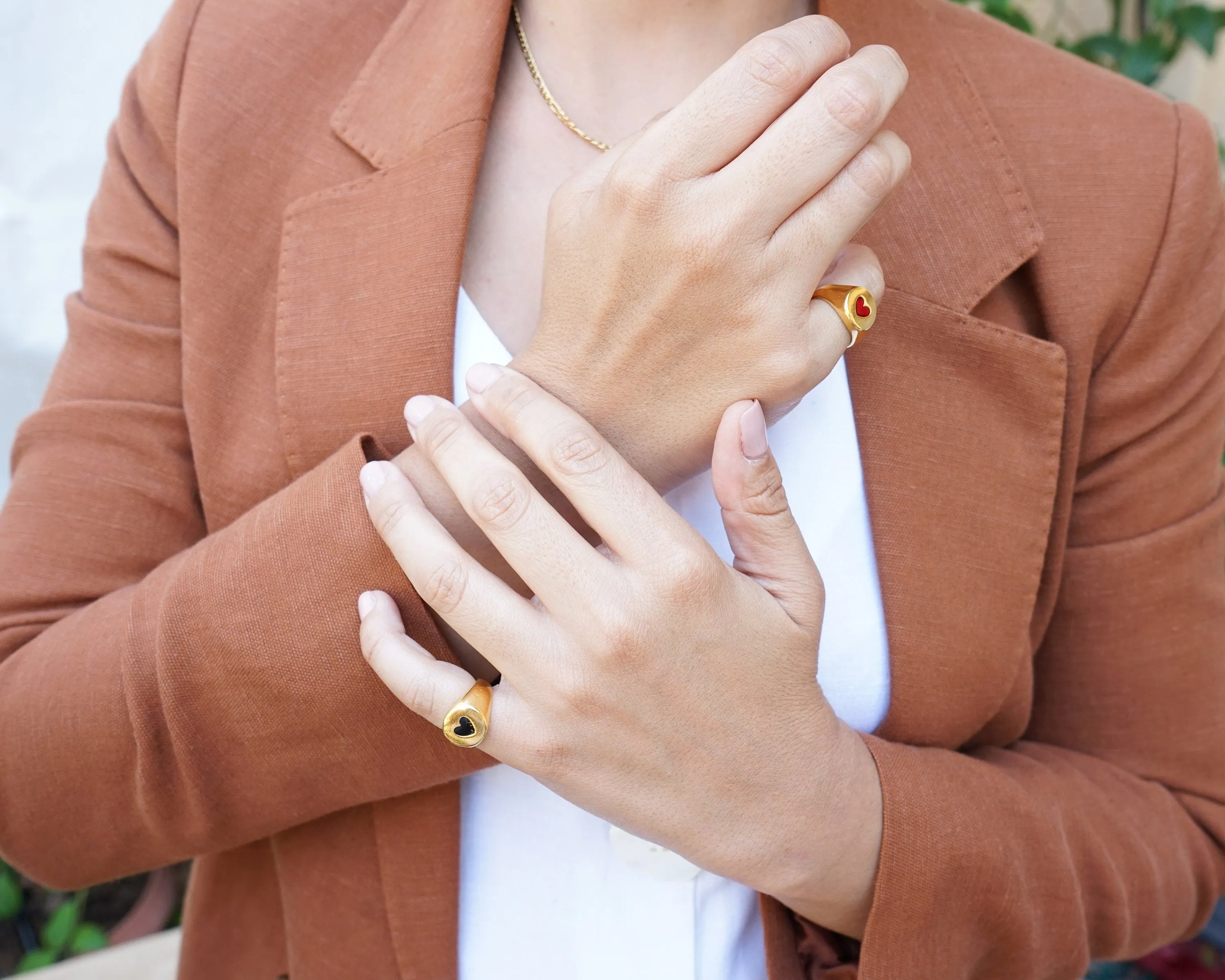 Gold HEART Ring with Red/Black Enamel
