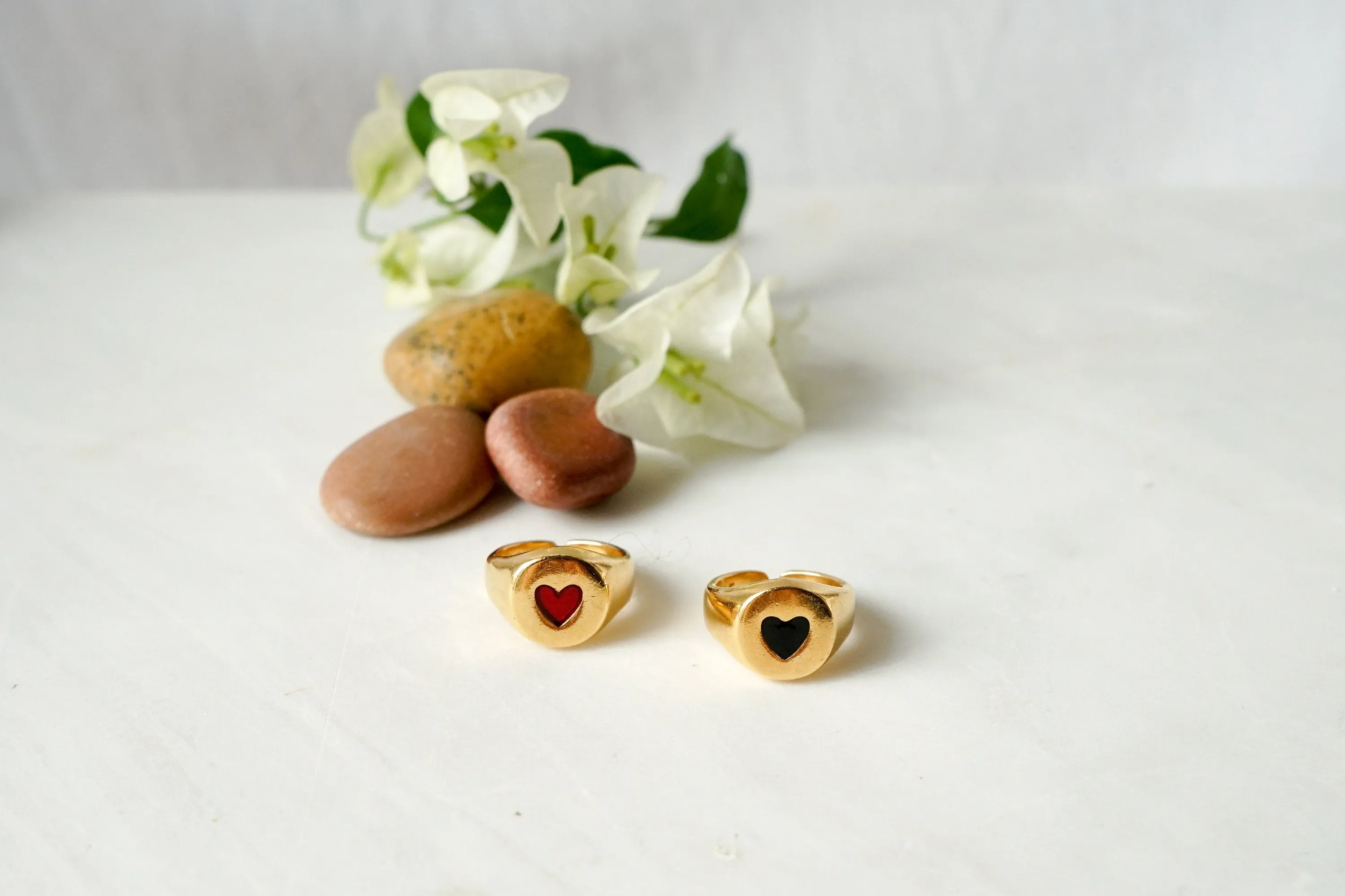 Gold HEART Ring with Red/Black Enamel