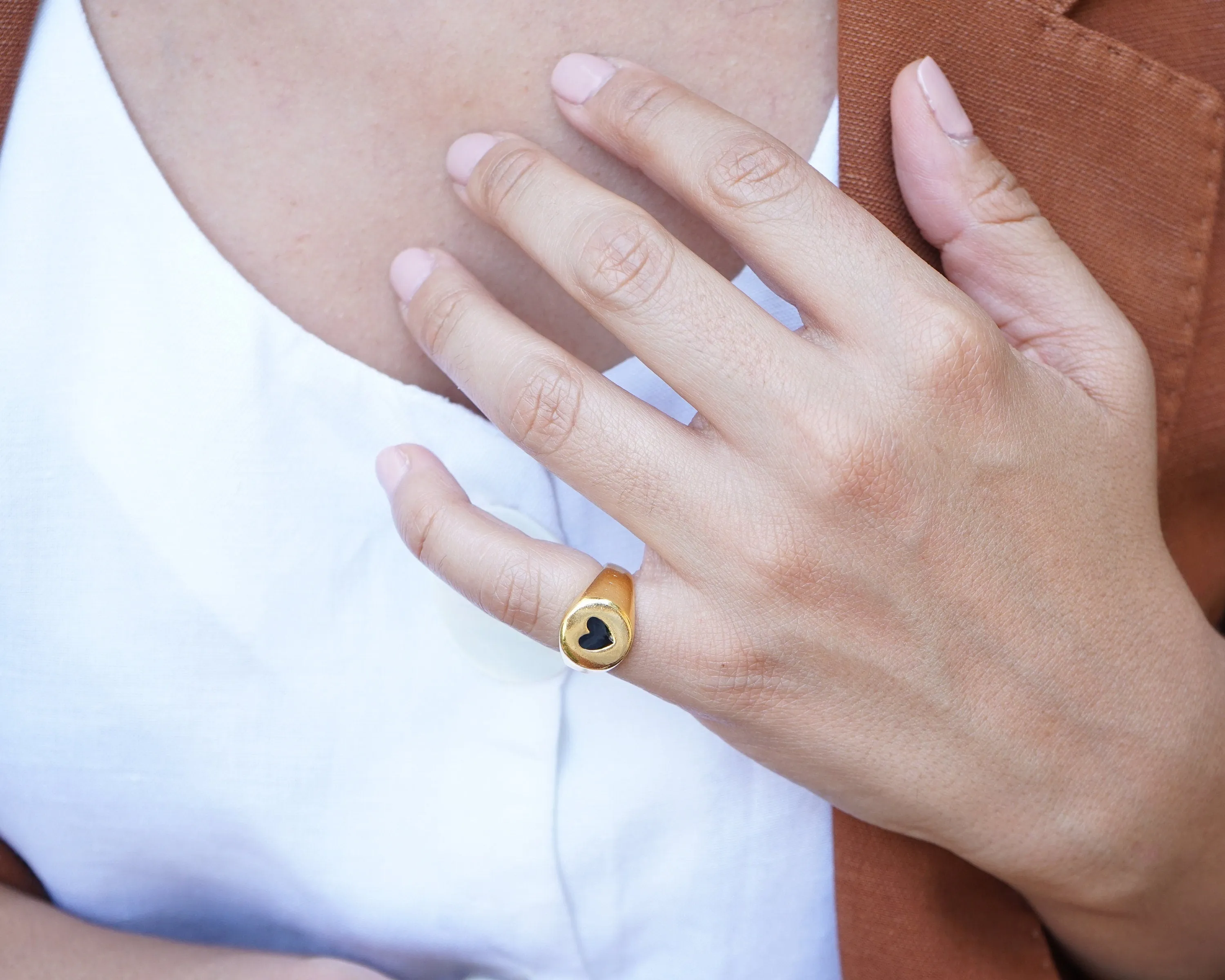 Gold HEART Ring with Red/Black Enamel