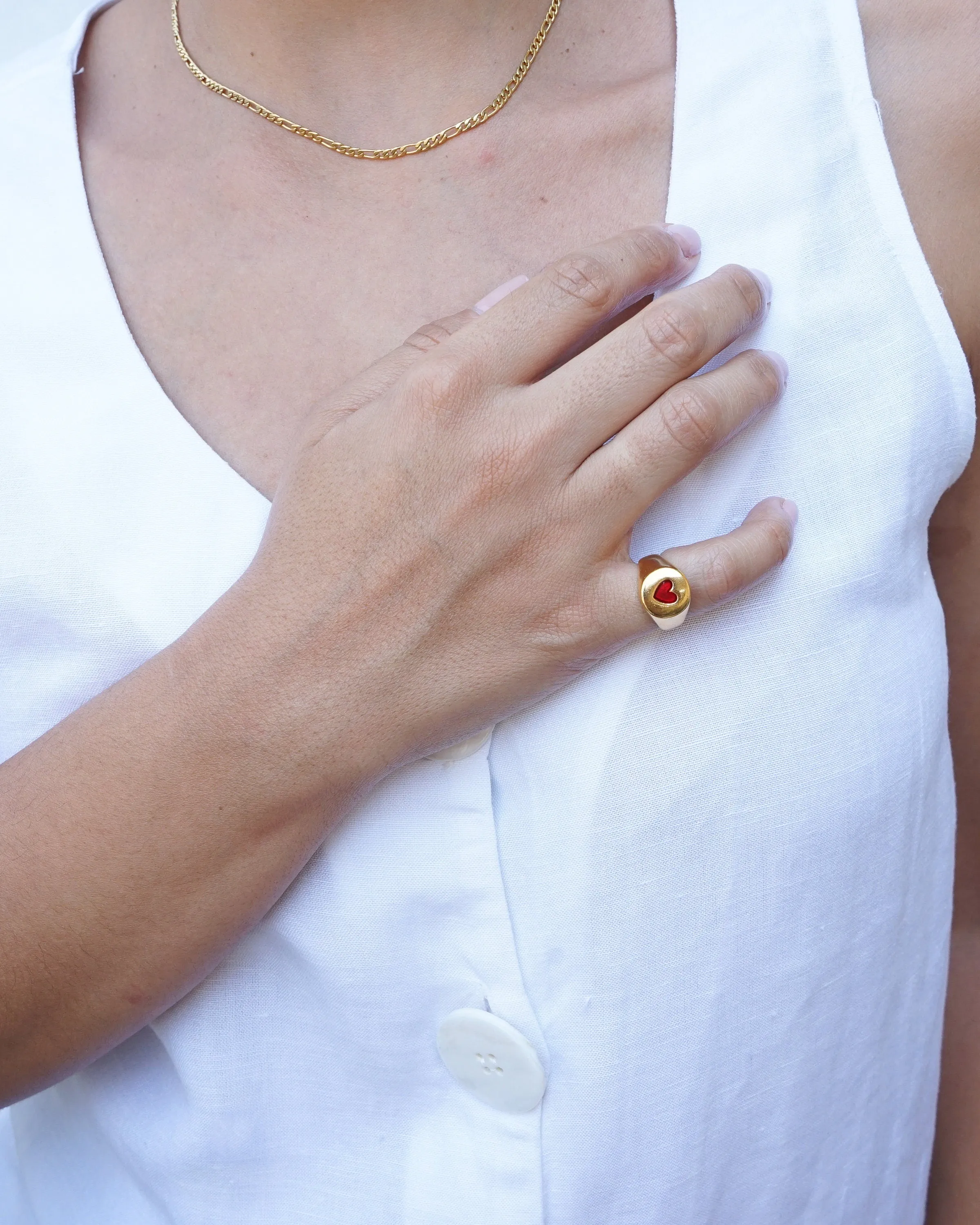 Gold HEART Ring with Red/Black Enamel