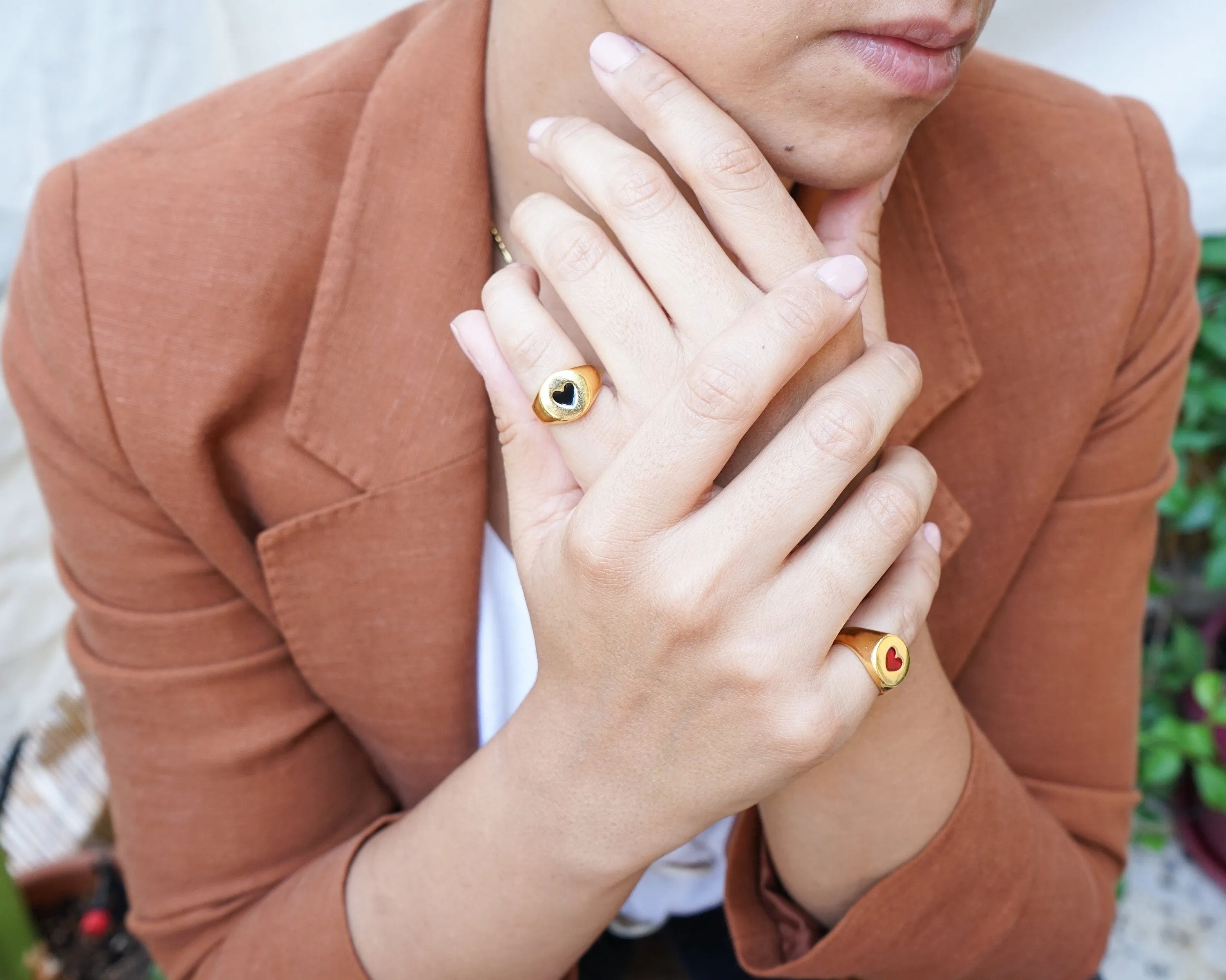 Gold HEART Ring with Red/Black Enamel