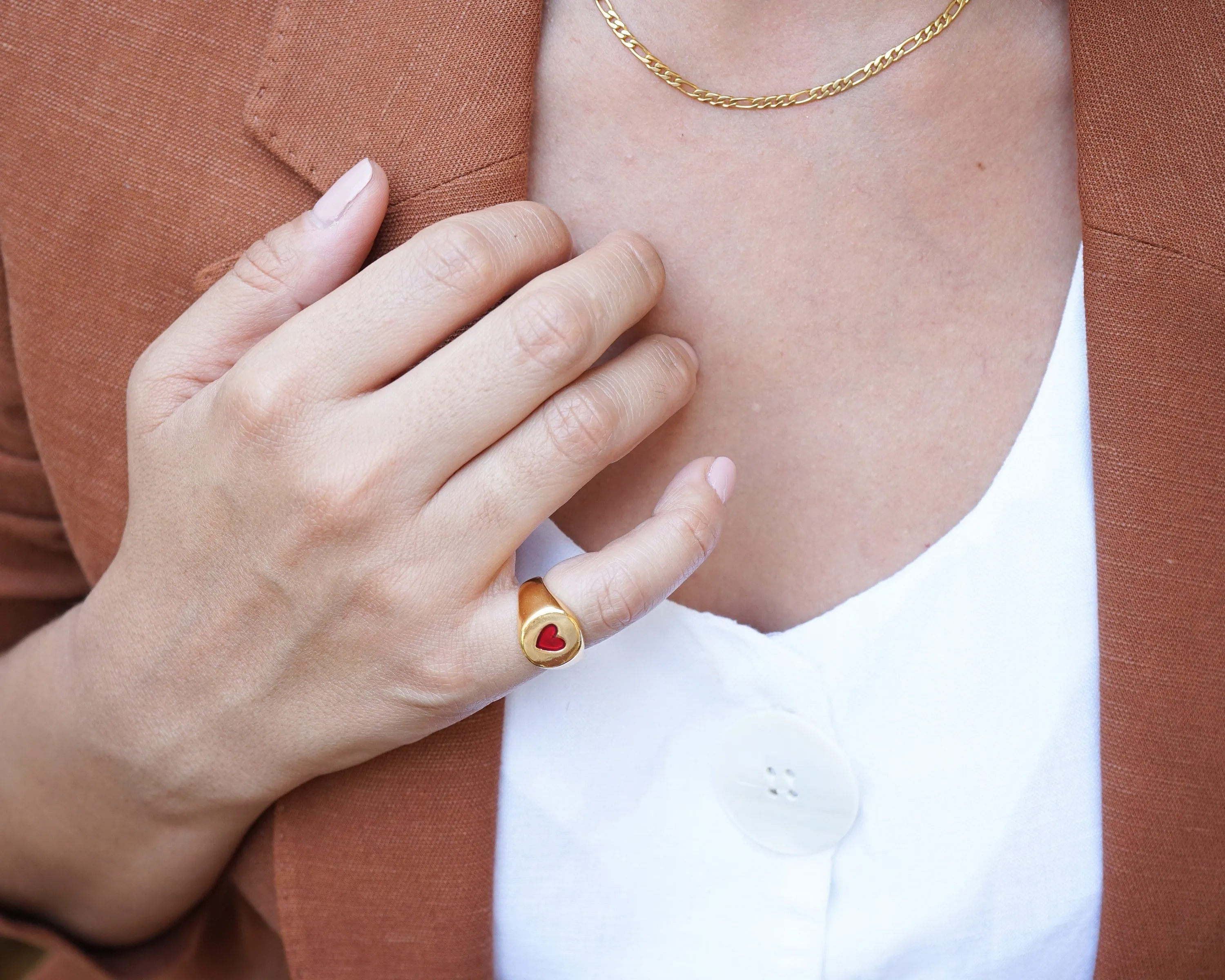 Gold HEART Ring with Red/Black Enamel