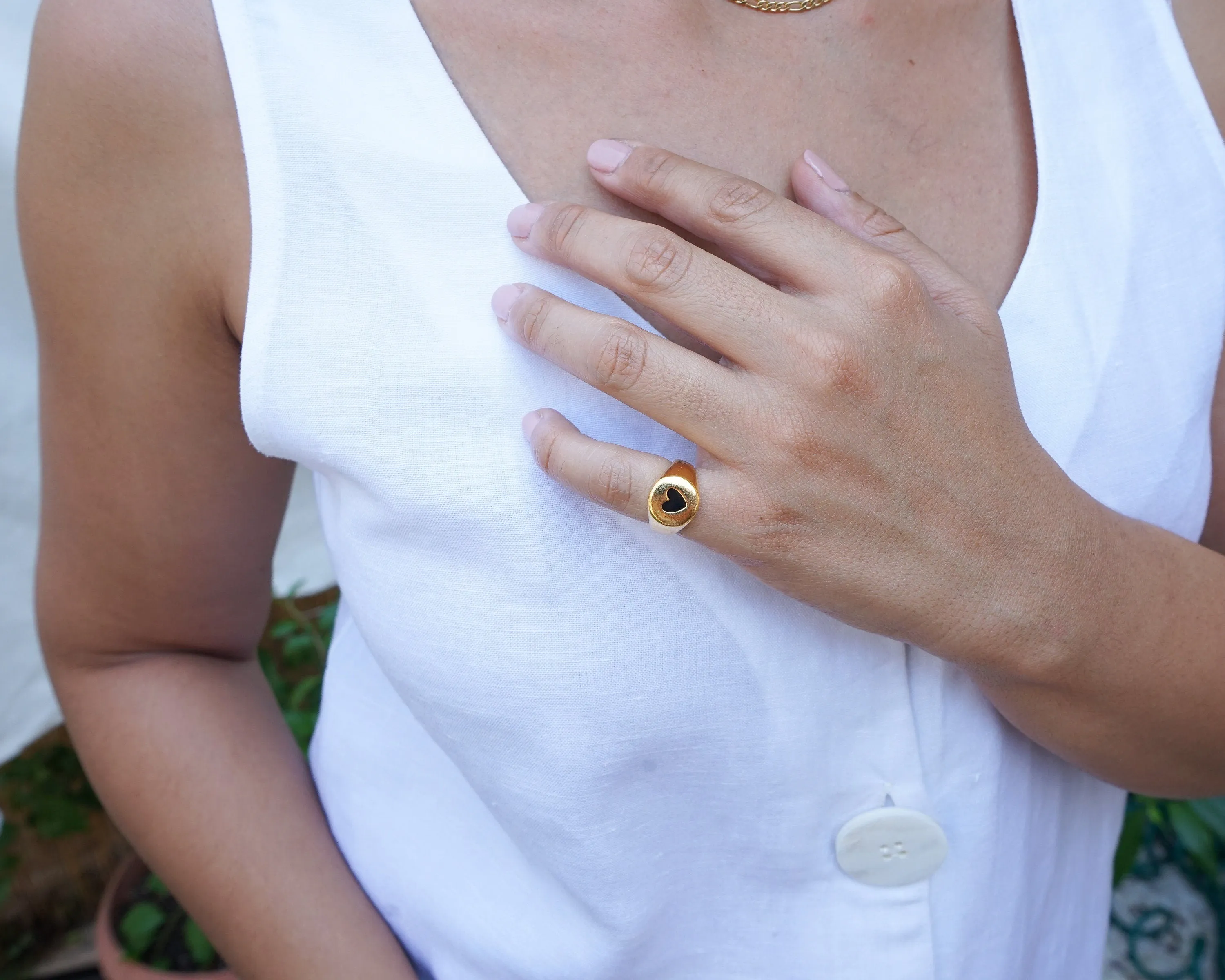 Gold HEART Ring with Red/Black Enamel