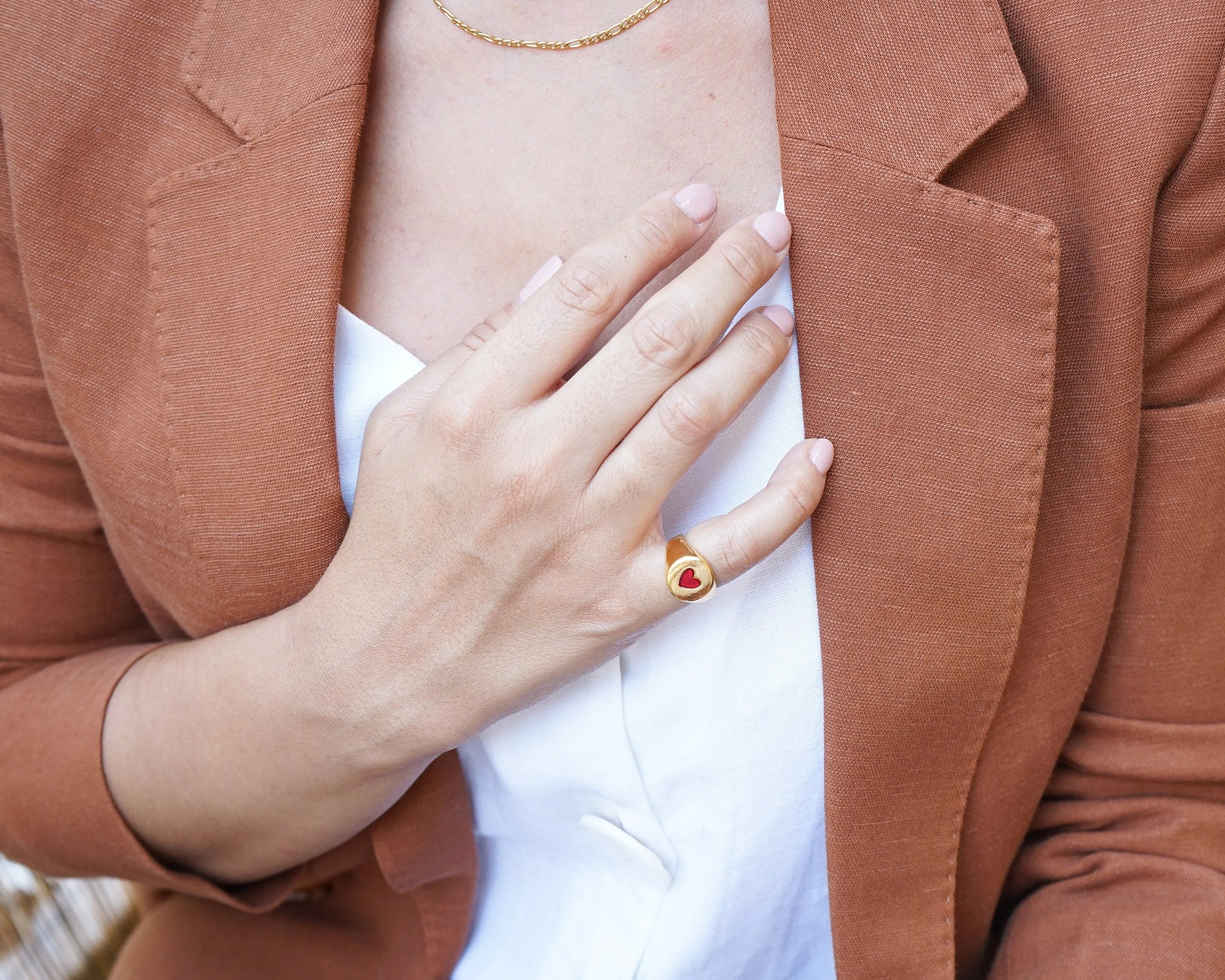 Gold HEART Ring with Red/Black Enamel