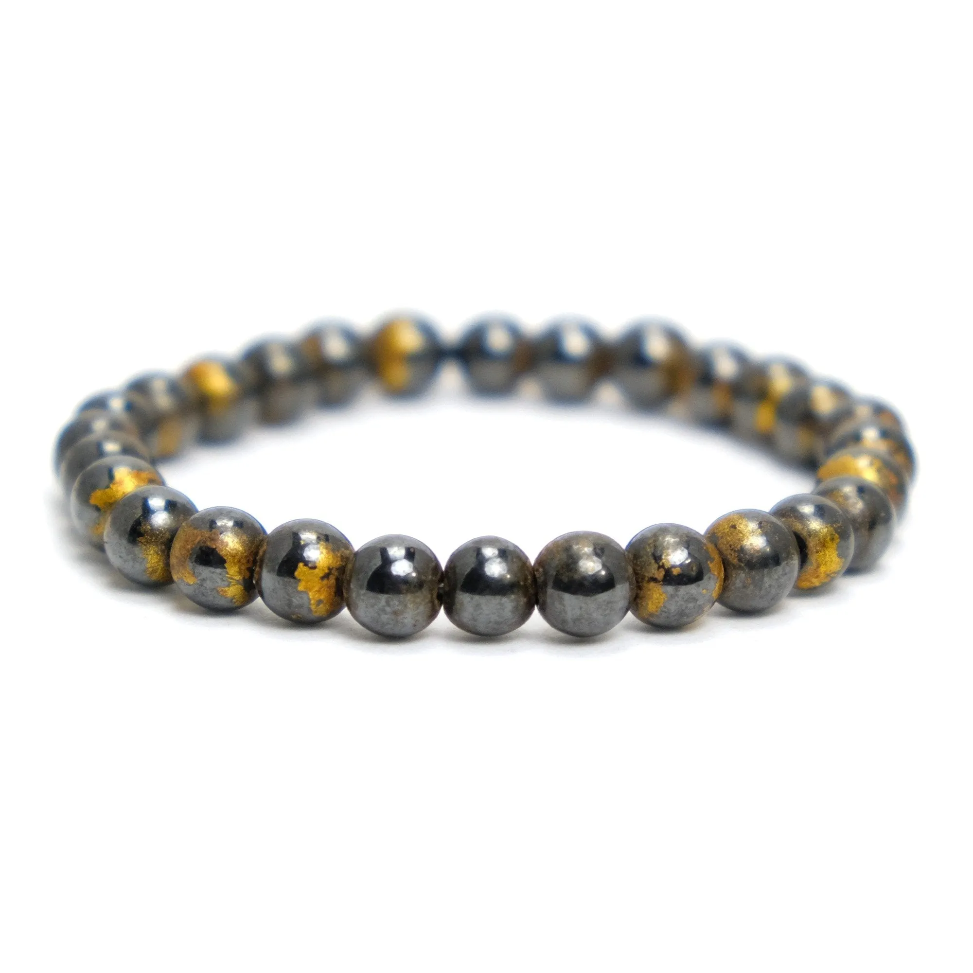Gold Leafed Magnetic Hematite Stretch Bracelet 8mm