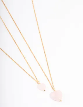 Gold Plated Rose Quartz Heart Necklace Pack