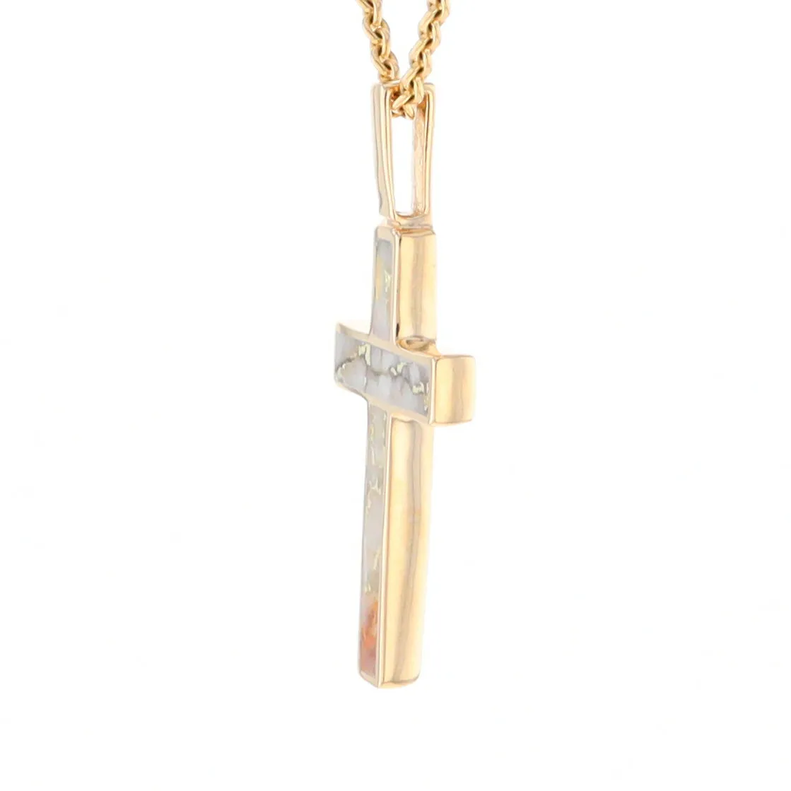 Gold Quartz Necklace 3 Section Inlaid Cross Pendant