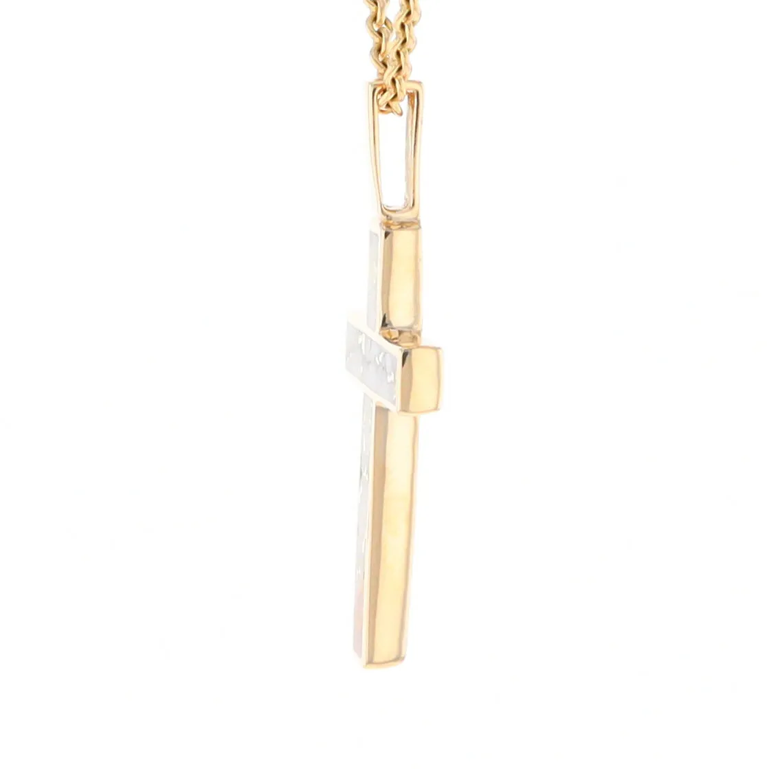 Gold Quartz Necklace 3 Section Inlaid Cross Pendant