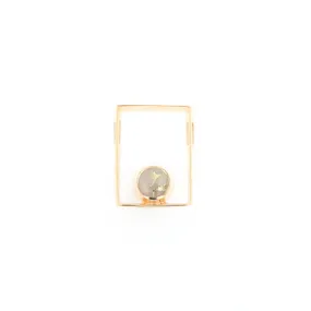 Gold Quartz Necklace Round Inlay Open Rectangle Design Pendant