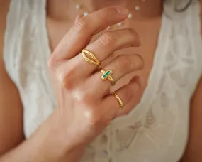 Gold Rectangle White/Orange/Emerald Enamel Ring