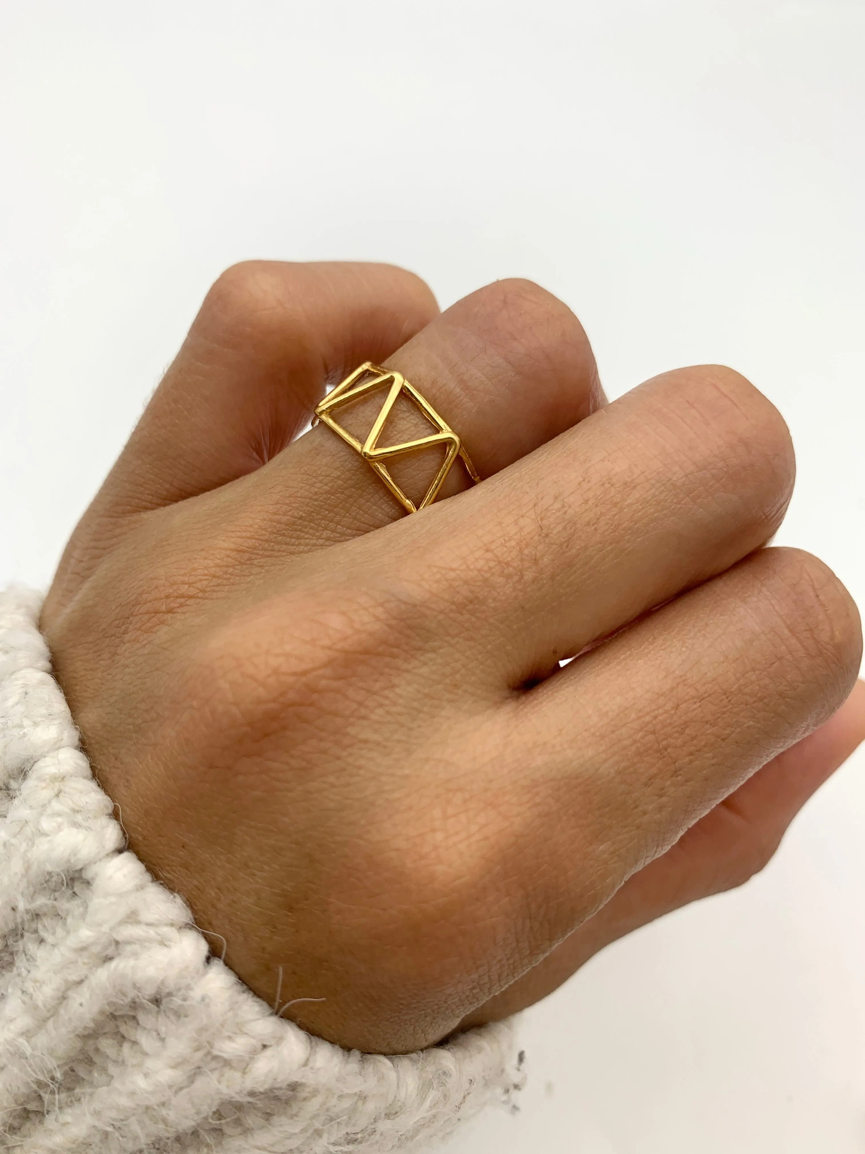 Gold Triangle Ring - Geometric Triangular Ring - Vintage Pattern Ring