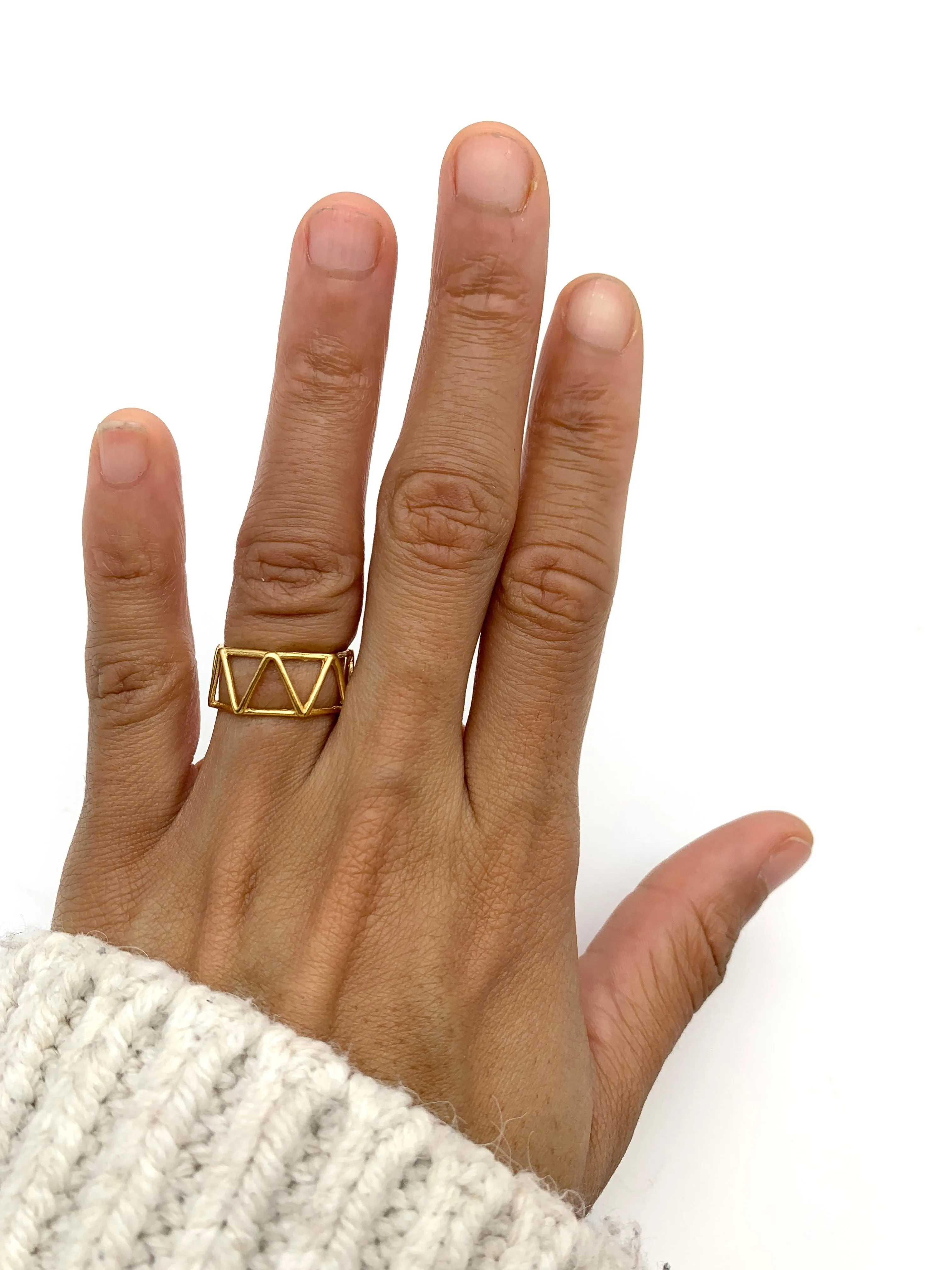 Gold Triangle Ring - Geometric Triangular Ring - Vintage Pattern Ring