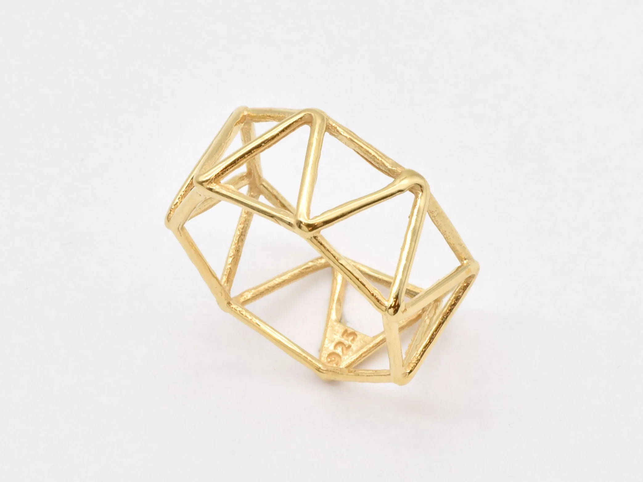 Gold Triangle Ring - Geometric Triangular Ring - Vintage Pattern Ring