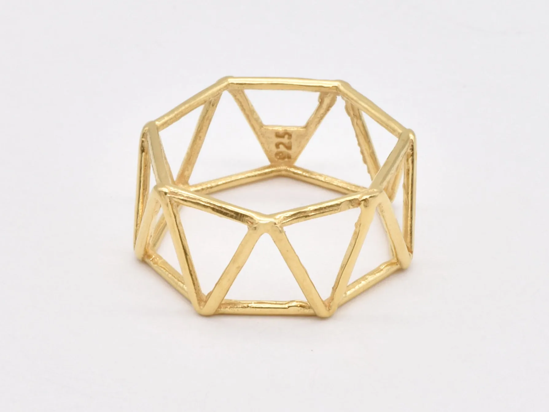 Gold Triangle Ring - Geometric Triangular Ring - Vintage Pattern Ring