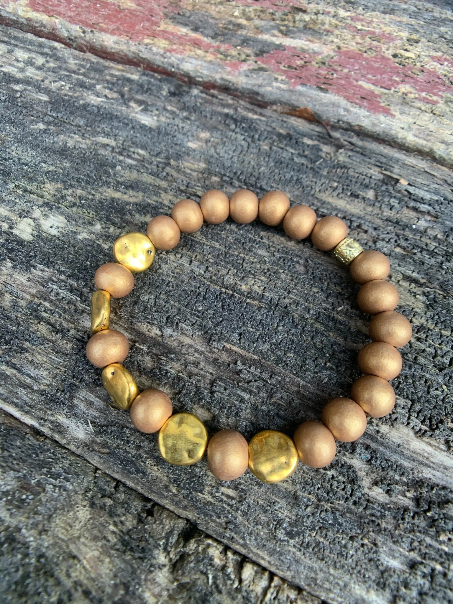 Golden Wood Beaded Bracelet