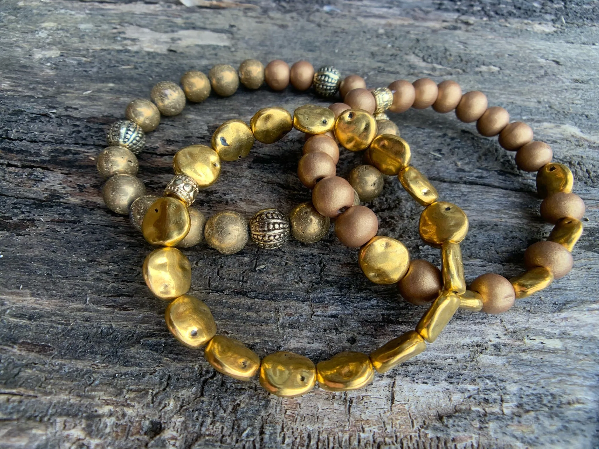 Golden Wood Beaded Bracelet