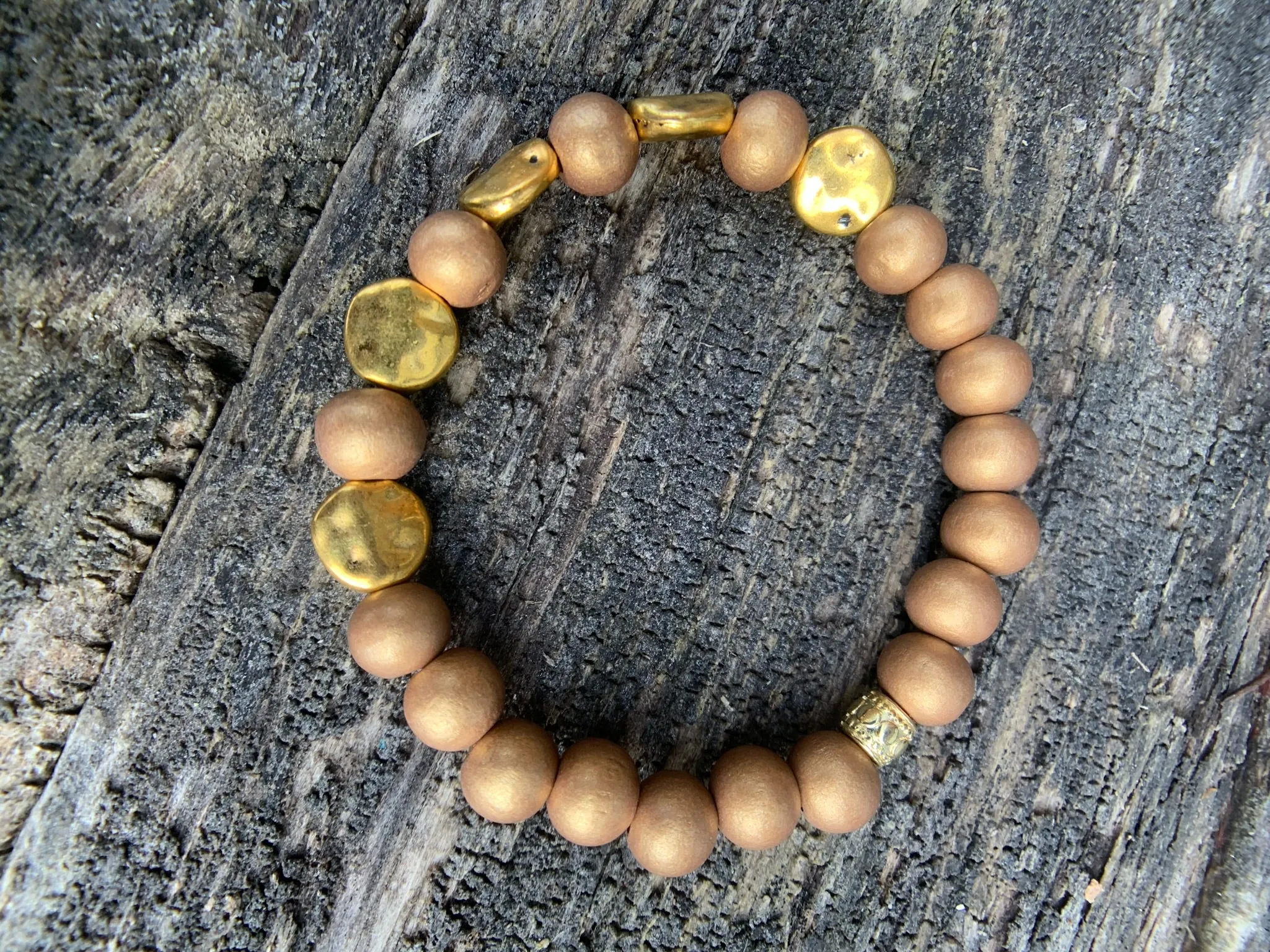Golden Wood Beaded Bracelet