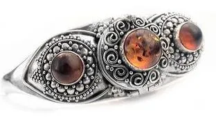 Gothic Silver Amber Poison Box Locket Cuff Bracelet
