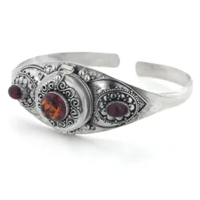Gothic Silver Amber Poison Box Locket Cuff Bracelet