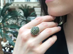 Green Tourmaline Ring - Sphere Cluster Ring - Chunky Vintage Ring