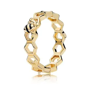 Honeycomb and Bee Ring in 925 Sterling Silver with 18K Gold Plating