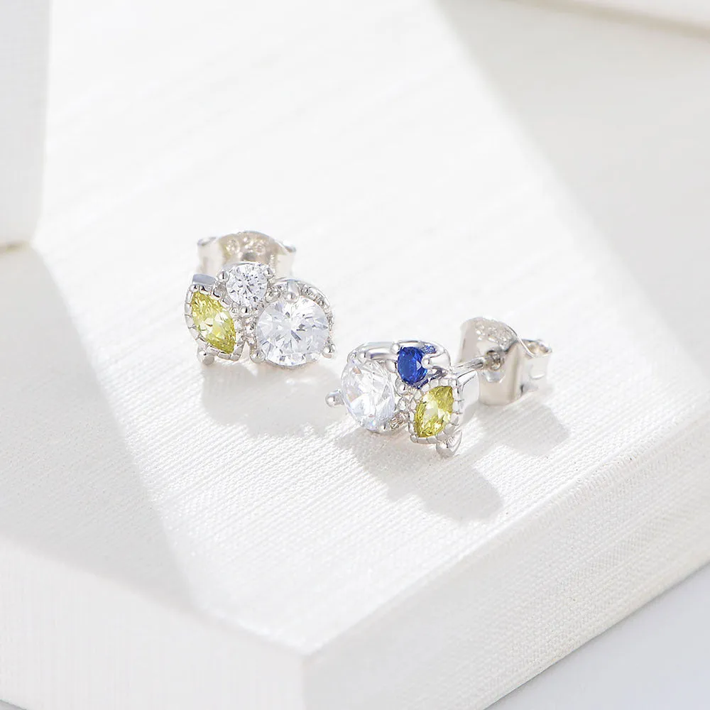 Horse-eye Round Zircon Silver Studs Earrings for Women