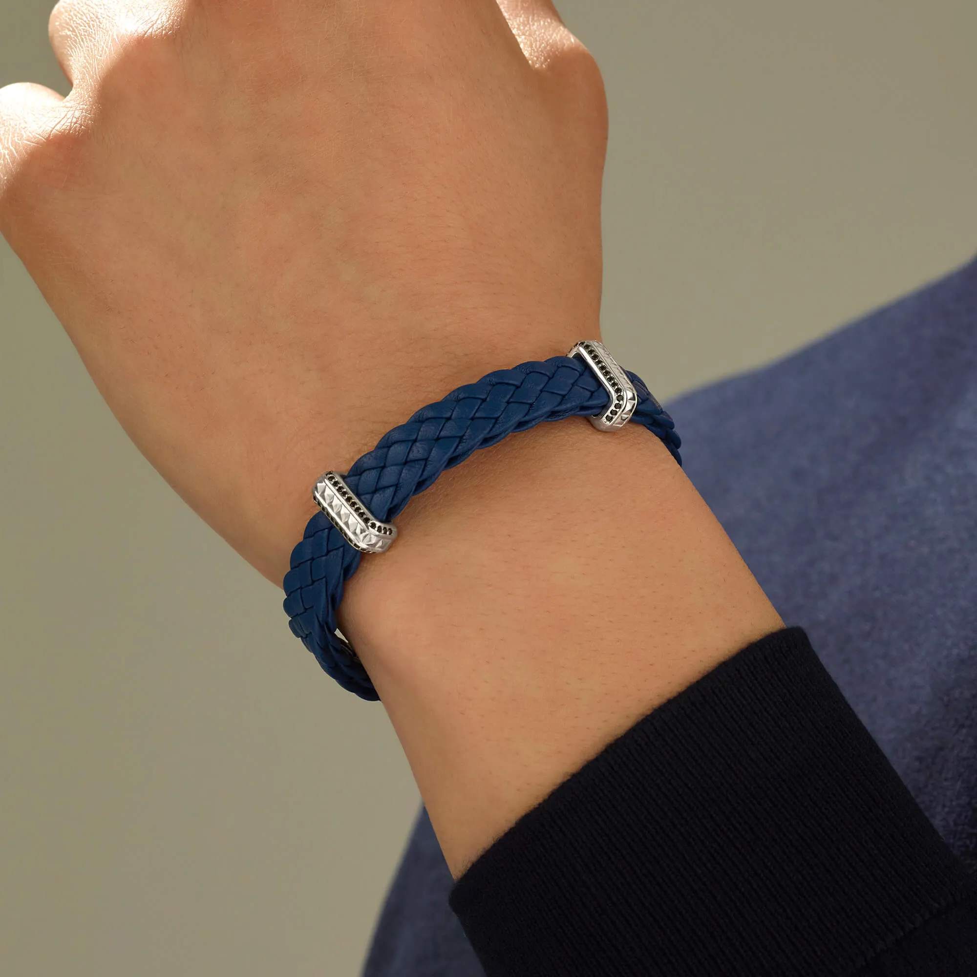 Iconic Elements Leather Bracelet in Silver