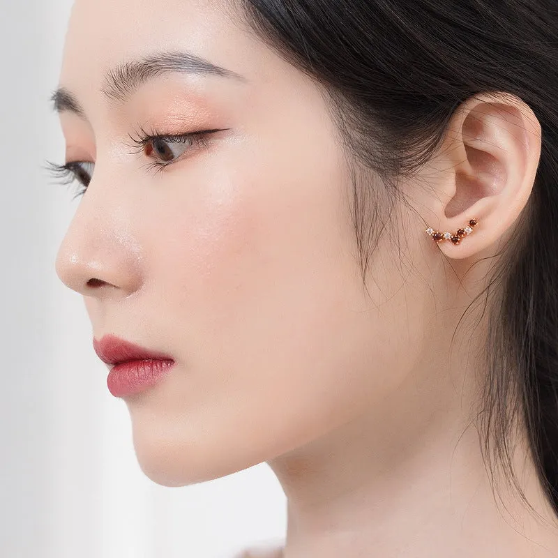 Irregular Row of Natural Red Garnet Zircon Sterling Silver Stud Earrings