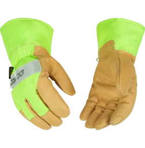 Kinco 1939 Hi-vis Nylon Fabric Back and Safety Cuff Lined Pigskin Thermal Insulation Gloves (one dozen)