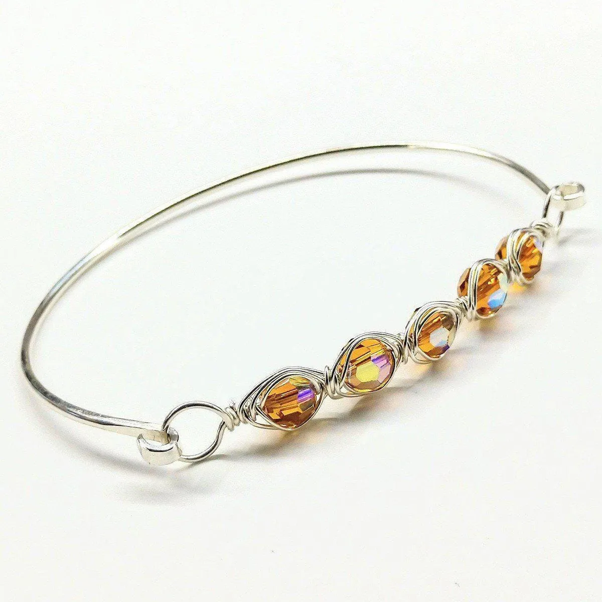 Larger Oval Shaped Swarovski Crystal Bar Bangle Bracelet