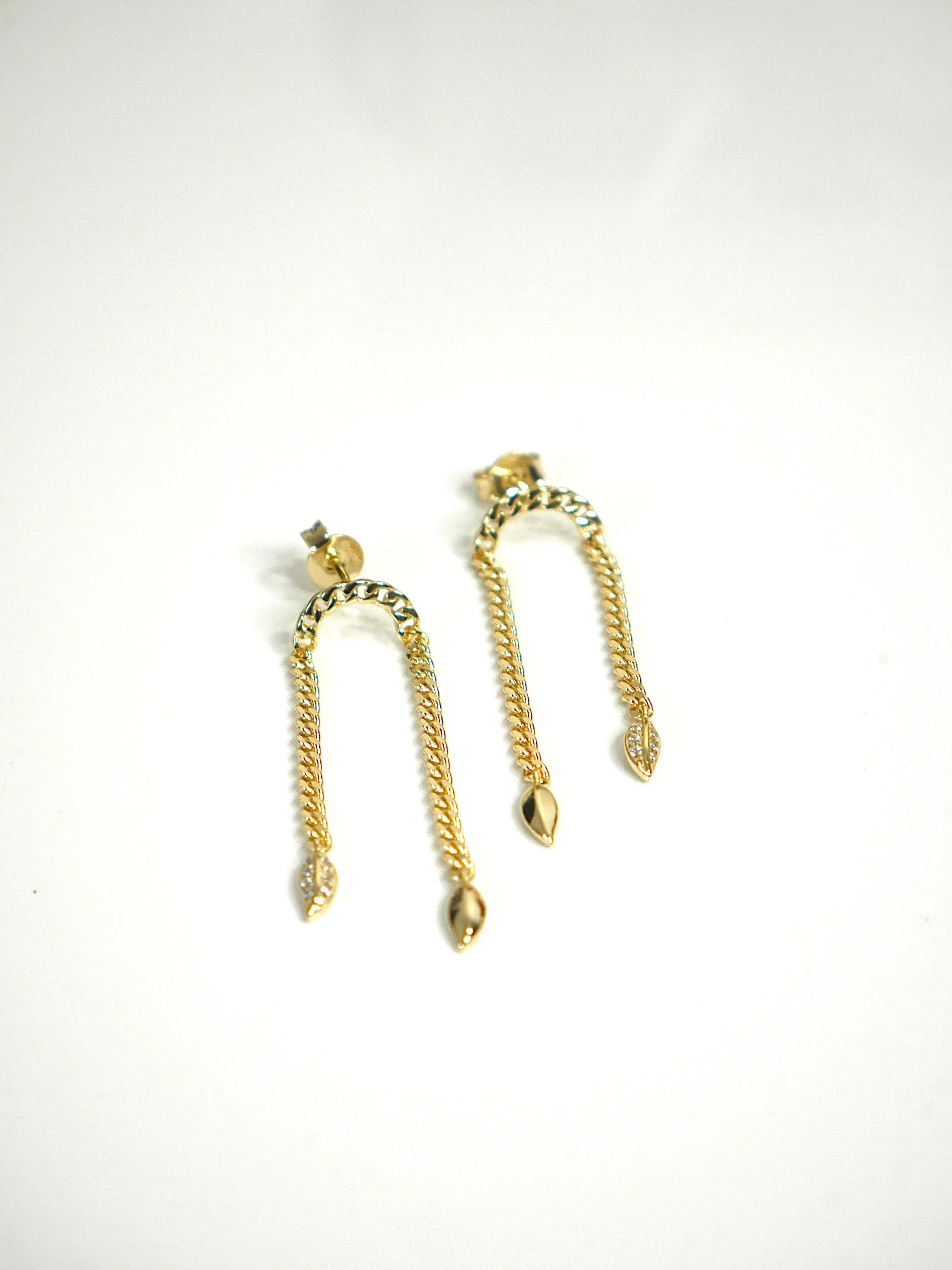 Leaf Earrings, .925 Sterling Silver Arch Dangle Zircom Luxury Statement Earrings