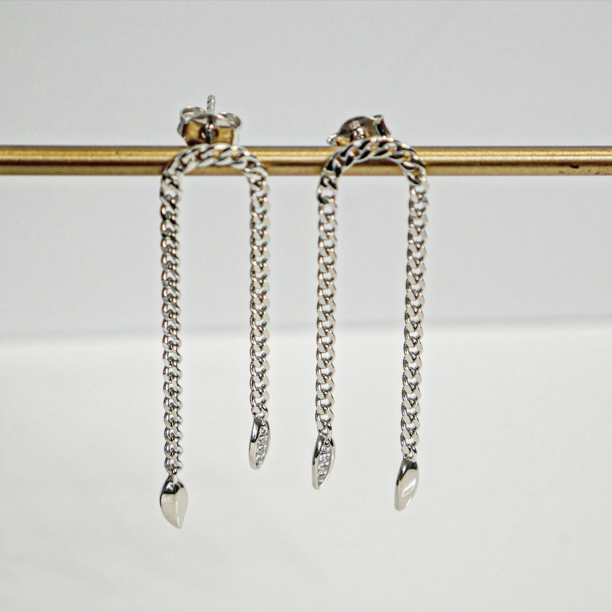 Leaf Earrings, .925 Sterling Silver Arch Dangle Zircom Luxury Statement Earrings