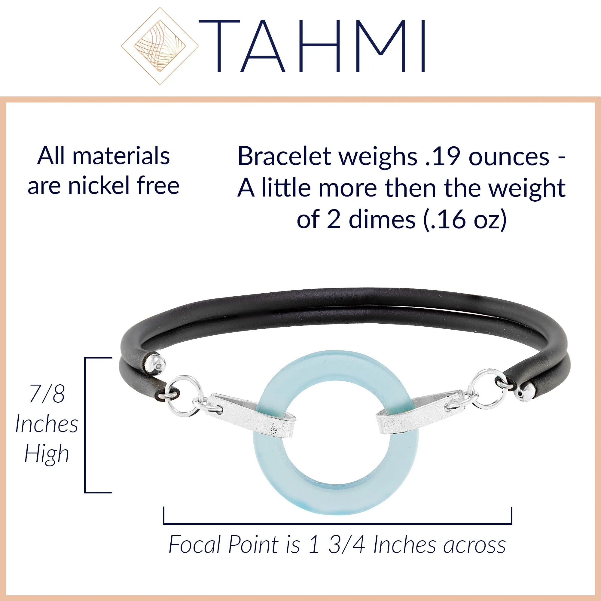 Light Baby Blue Recycled Glass Open Circle and Sterling Silver Strap Style Wrap Bracelet