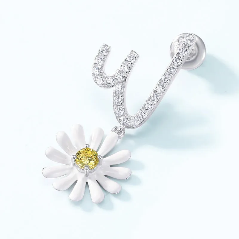 Little Daisy Pendant Zircon W Shape Sterling Silver Drop Earrings