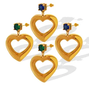 Luxurious Gold-Plated Zircon Heart Earrings with Geometric Design